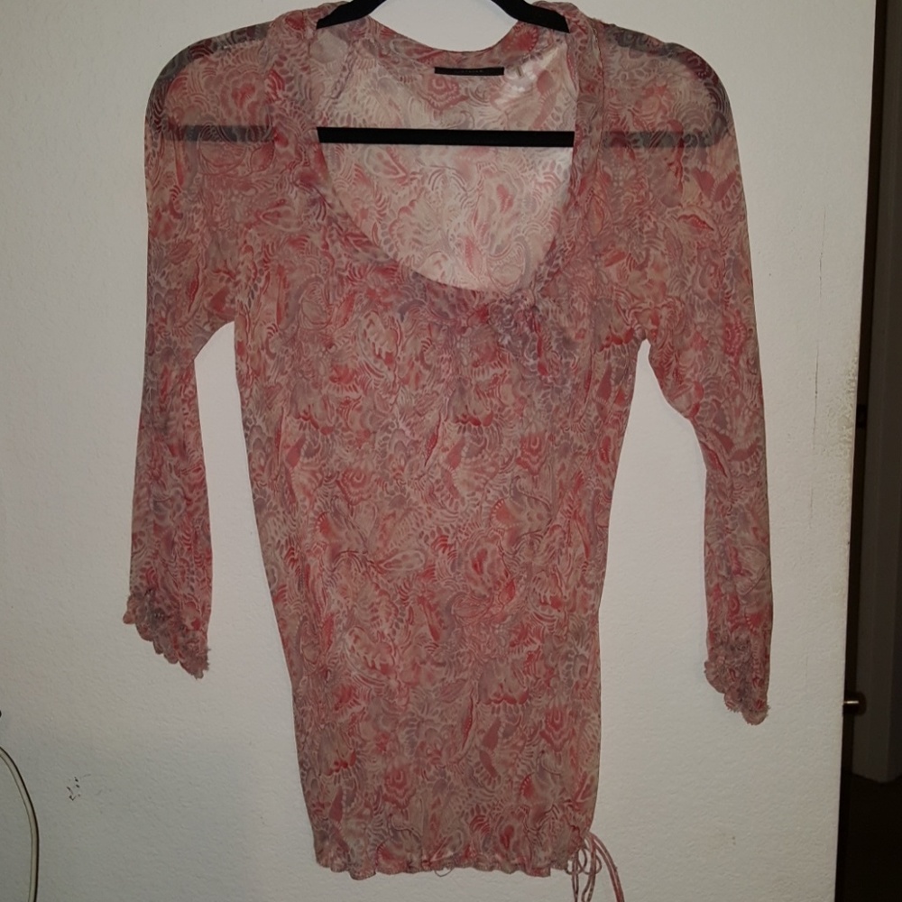 Sheer nude pink floral 100%  silk Eli Tahari Top